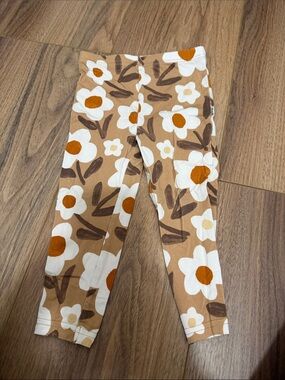 Little Sleepies Tan Leggings with White & Orange Floral Print